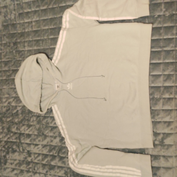 Adidas Originals Cropped Hoodie Mint Green French Terry, Trefoil Logo 3 Stripes - Picture 3 of 12